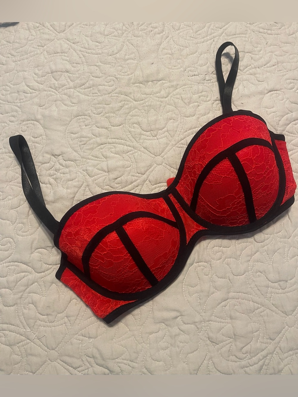 H&M Red Lace Bra with Black Contrast - 36DD